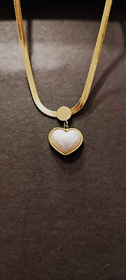 #ad Women#x27;s Fashion Jewellery Mother of Pearl Love Stone Necklace Pendant GoldPlated $110.00