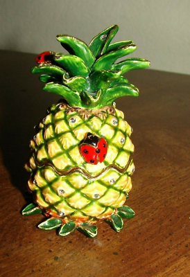 #ad LKNW Beautiful Pineapple and Ladybug Bejeweled Pewter Trinket Box $19.99