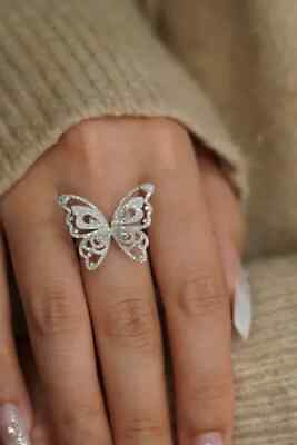 #ad #ad 3 Ct Round Simulated Diamond Women Cluster Butterfly Gift Ring 14K Gold Plated $145.73