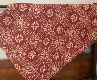 #ad New Primitive Colonial RED LOVERS KNOT COVERLET SHOWER CURTAIN Woven 72quot; $79.95