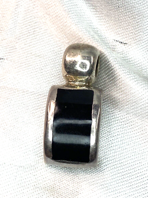 #ad Vintage Sterling Silver 925 Pendant with Black Onyx Inlay $45.00