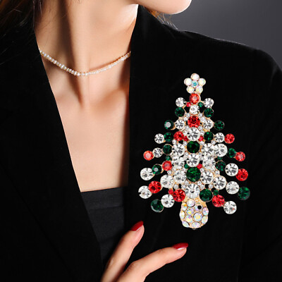 #ad New Fashion Pretty Christmas Tree Brooch Pin Clear Rhinestone Crystal $5.39