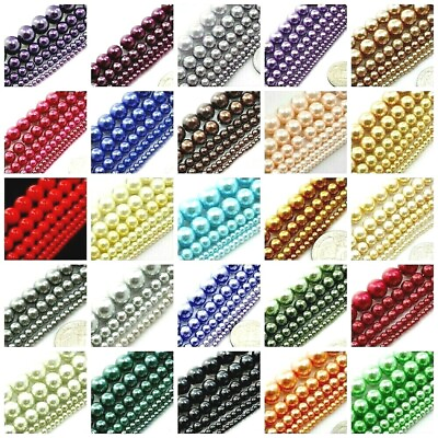 #ad #ad High Quality Glass Pearl Round Spacer Loose Beads 3mm 4mm 6mm 8mm 10mm 12mm 15quot; $4.99
