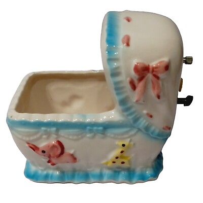 #ad Vtg Baby Shower Nursery Ceramic Planter w Music Box Ruben#x27;s Originals Japan $20.00