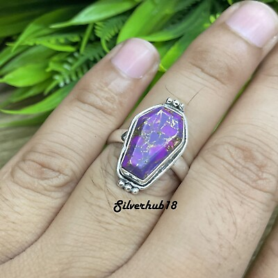 #ad Turquoise Purple Copper 925 Sterling Silver Band Ring Handmade Gift Jewelry PS13 $12.57