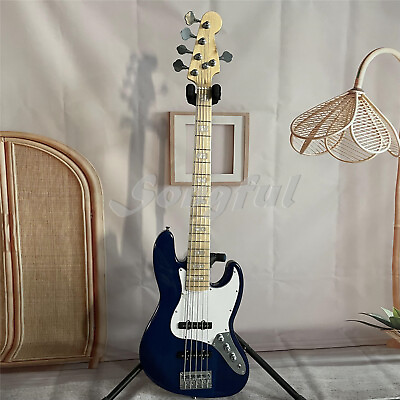 #ad 5 String Blue Jazz Bass Electric Bass Guitar Maple Fretboard Chrome Hardware $267.00