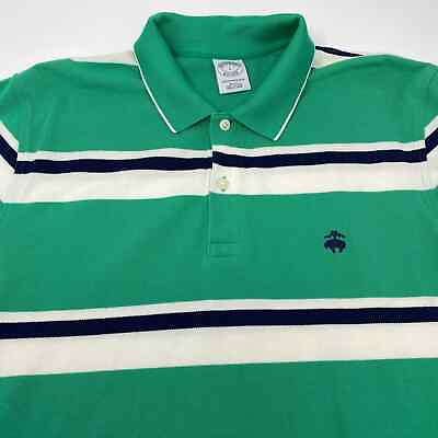 #ad Brooks Brothers Large Green Blue White Striped Short Sleeve Polo Shirt $18.99