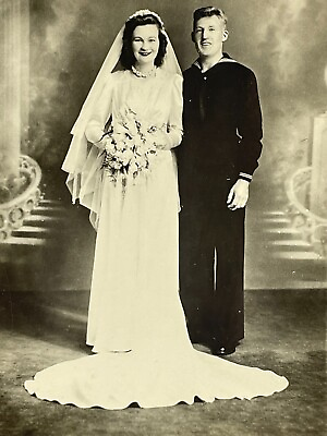 #ad NE Photo Cute Couple Navy Sailor Black Uniform White Wedding Dress Just Married $17.50