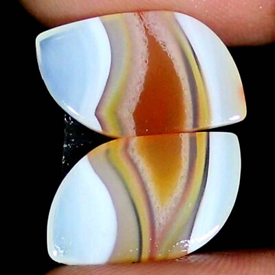 #ad 15.85Ct 100% Natural Designer Banded Agate Pair Fancy Cab 12x20x3mm Gemstone $9.19