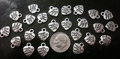 #ad 25 Silver plated quot;made with lovequot; 12X10mm heart jewelry charms tags cfp054 $2.95