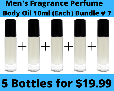 #ad 5 Pack Men#x27;s Fragrance Perfume Premium Body Oil 10 ml Roll On Bottle Bundle # 7 $19.99