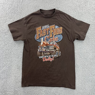 #ad Bubba#x27;s Fast Food Cafe Shirt Mens Brown Graphic Tee Short Sleeve Funny Novelty $11.99