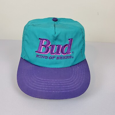 #ad Vintage Bud King of Beers Teal Purple Snapback Hat $29.99