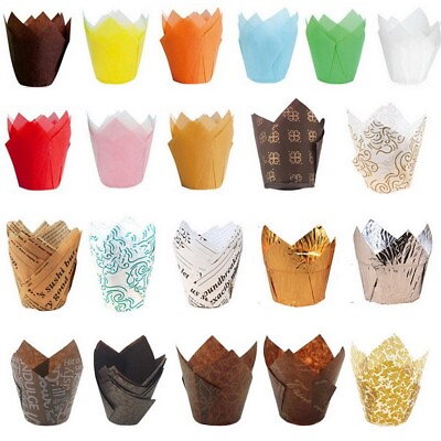 #ad 50 100PCS Tulip Muffin Wrappers Large Cupcake Paper Liners DIY Baking Cups Wraps $8.22