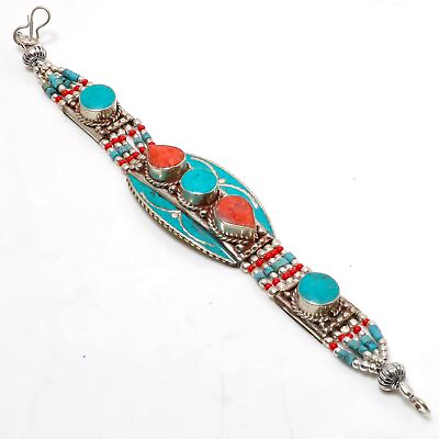 #ad Turquoise Coral Handmade Nepalese Ethnic Jewelry Tibetan Bracelet 7 8quot; NBB 3008 $14.29