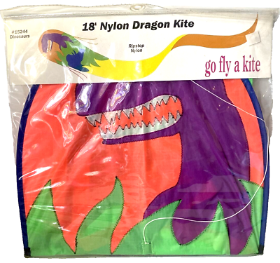 #ad DINOSAURS Go Fly A Kite VTG 18 Foot Nylon Dragon Kite # 15244 Ripstop Nylon 90s $127.51