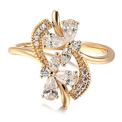 18k Yellow Gold Plated Rings Unique Women Cubic Zirconia Jewelry Size 6 10 C $2.86