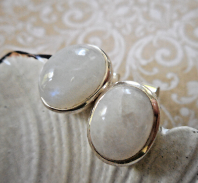 #ad Small Oval Sterling Silver Milky Quartz Stud Earrings RE29Z1 $32.00