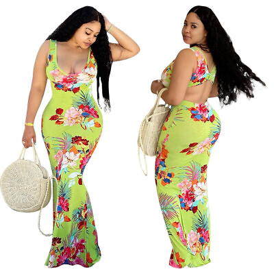 #ad Stylish New Women Sleeveless Backless Bodycon Floral Print Nightclub Dress Sexy $24.23