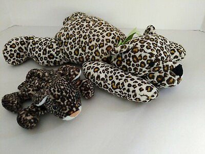 #ad Cute Lot Of 2 Stuffed Animal Leopard Jaguar Cats Plush Toy $12.99