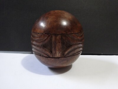#ad DECORATIVE SOLID WOODEN BALL VINTAGE HANDCARVED LOOK 3.5” .8oz $6.50