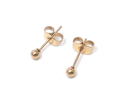 #ad Gold PVD Ball Stud Earrings Stainless Surgical Steel Hypoallergenic 3mm tiny $8.55