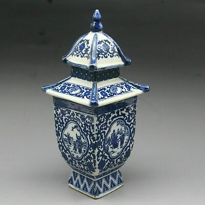 #ad Exquisite Chinese Old blue and white porcelain layered tower W qianlong mark $25.99