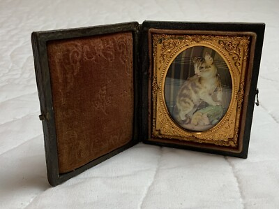 #ad Vintage Antique Victorian Die Cut Ephemera Framed Full Union Case Kitty Cat $39.00