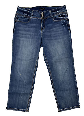 #ad Signature Studio Women Size 16 Measure 35x25 Dark Stretch Capri Jeans $12.86