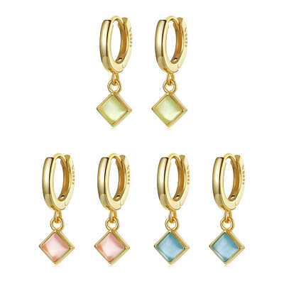#ad Sterling Silver Synthetic Opal Drop Huggie Hypoallergenic Earrings AU $40.00