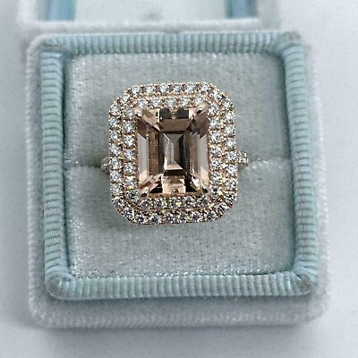 #ad 2.50Ct Emerald Cut Morganite amp; Diamond Halo Engagement Ring 14k Rose Gold Finish $81.00