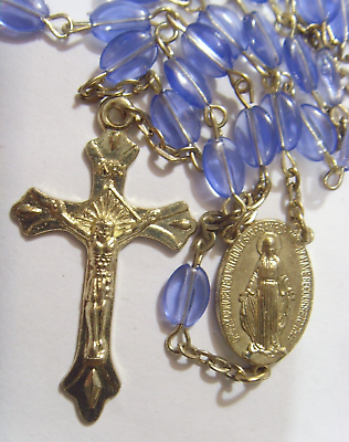 #ad vintage catholic Miraculous Saint Mary religious rosary blue beads Lucite 53111 $29.99