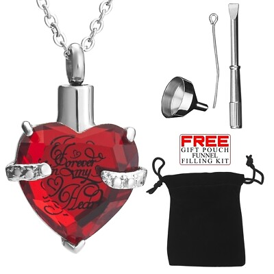 #ad Urn Necklace Cremation Jewellery Red Heart Pendent For Ashes Memorial Locket $7.49