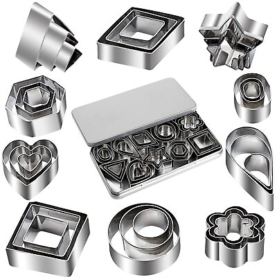 #ad Mini Cookie Cutter Shapes Set 30 Tiny Stainless Steel Stamps of Silver $15.60