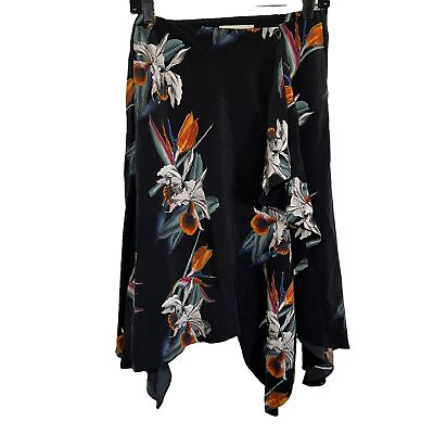#ad Elle sasson Black Floral Asymmetrical Wrap 100% Wrap Skirt Size: 4 Orchid $9.99
