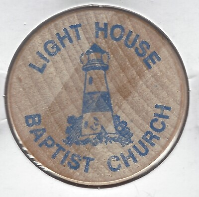 #ad LIGHT HOUSE BAPTIST CHURCH Round TUIT Token TAPE MARKS? Wooden Nickel $3.95