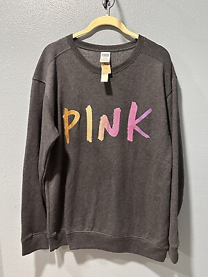 #ad Victoria#x27;s Secret Pink Bling Ombre Logo Sweatshirt Charcoal Gray Med NWT A1006 $41.60