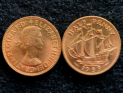 #ad Great Britain Bronze Half Penny 1959 KM896 Warship Coin GEM UNC $3.75