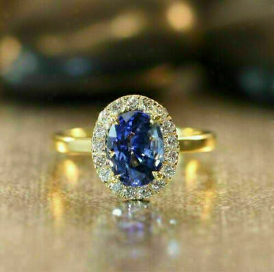 #ad 2Ct Oval Lab Created Blue Tanzanite Diamond Women#x27;s Ring 14K Yellow Gold Plated $71.99