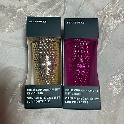 #ad Starbucks 2022 Winter Holiday Keychains Gold Bling amp; Sangria Bling Set of 2 $50.00