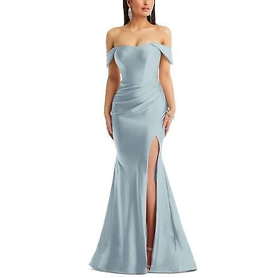 #ad Dessy Collection Women#x27;s Dress Sz L Off the Shoulder Corset Sat Mermaid Blue $190.19
