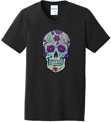 #ad Women#x27;s Sugar Skull T Shirt Ladies Tee Shirt S 4XL Bling Crew Neck $25.49
