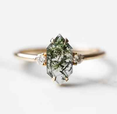 #ad Natural Moss Agate Ring Vintage Engagement Rings for Women Gemstone Birthstone $372.00