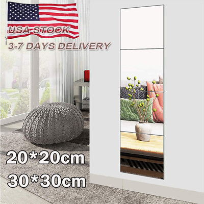 #ad 6Pcs Mirror Tile Wall Sticker Square Self Adhesive Room Decor Stick On Art USA $14.39