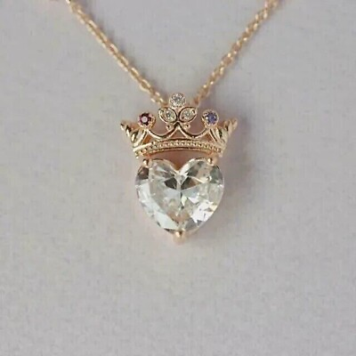 #ad 1 CT Simulated Diamond Solitaire Heart Pendant Necklace 14k Rose Gold Plated $81.19