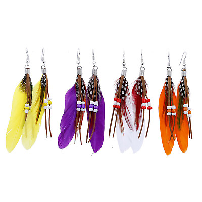 #ad 10 Colors Bohemian Peacock Feather Tassel Long Drop Dangle Earrings For Women $1.70