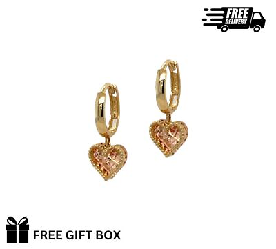 #ad 14k Yellow and Rose Gold Dangle Heart Hoop Huggie Earrings $315.50