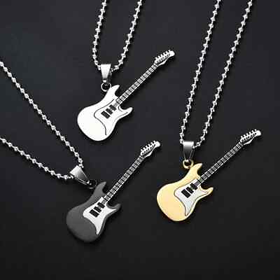 #ad A45 15 Stainless Steel Guitar Pendant Necklace Choker Women Men Charm No Fade $9.99