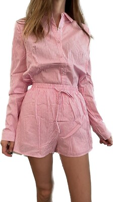 Princess Polly Womens 2 Pink White Stripe Chloe Set Dress Shirt amp; Shorts $34.16