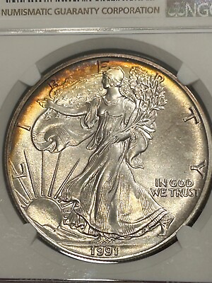 #ad 1991 American Silver Eagle NGC MS67 Nicely toned early date Eagle $59.00